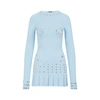 Off-white Pleated Mini Dress With Eyelets Detailing In Blue