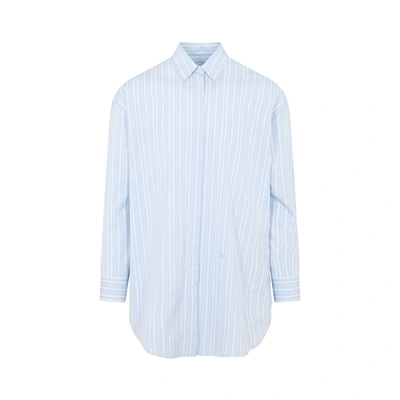 Off-white Stripe Poplin Round Zip Shirt In Blue