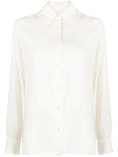 Officine Generale Pointed-collar Button-up Shirt In Beige