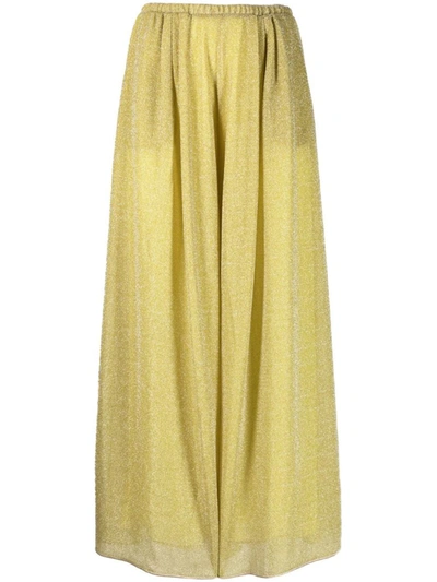Oseree Lumière Metallic-threading Wide-leg Trousers In Yellow & Orange