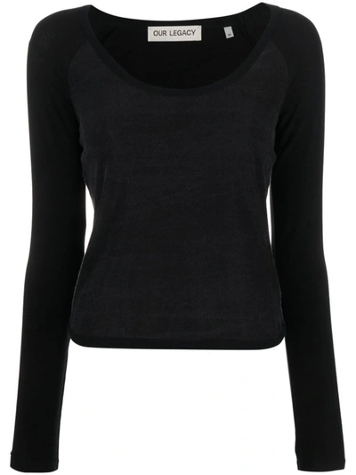 Our Legacy Black Deep Neck Long Sleeve T-shirt In Black Antiqued