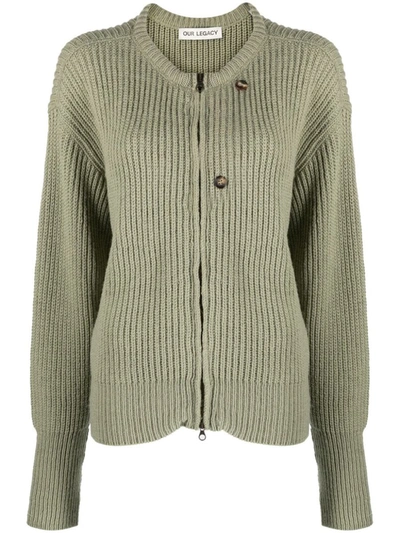 Our Legacy Zip-up Virgin Wool Cardigan In Green