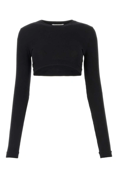 Palm Angels Fitted Cotton Blend Ribbed T-shirt In Black