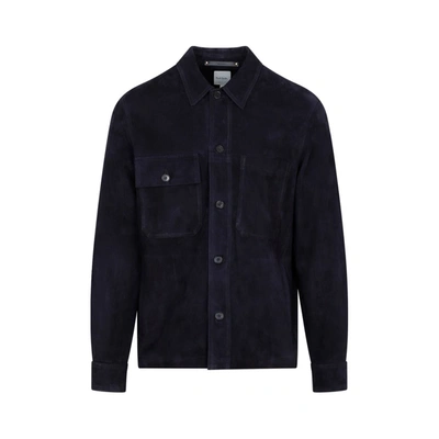 Paul Smith Suede Leather Shirt Jacket In Blue