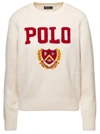 POLO RALPH LAUREN WHITE CREWNECK SWEATER WITH JACQUARD LOGO IN WOOL WOMAN