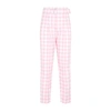 Prada Single-pleated Vichy Cotton Pants With Belt In Pink & Purple