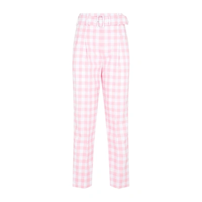 Prada Single-pleated Vichy Cotton Pants With Belt In Purple