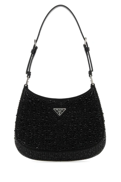 Prada Cleo Satin Bag With Crystals In Black