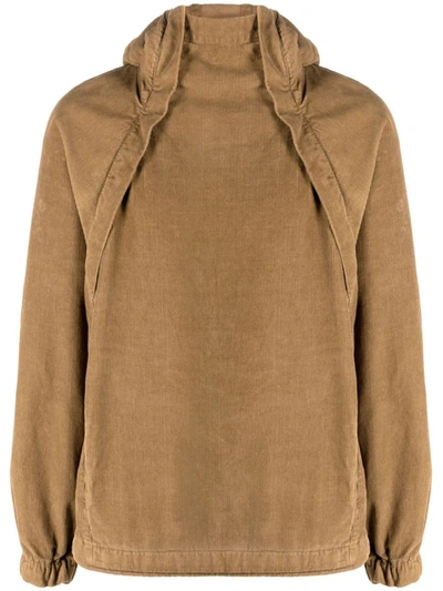 Ranra Side-zip Corduroy Hoodie In Brown