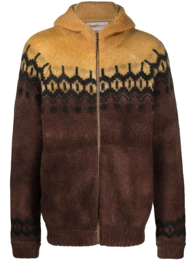 Ranra Vima Intarsia-knit Hoodie In Brown