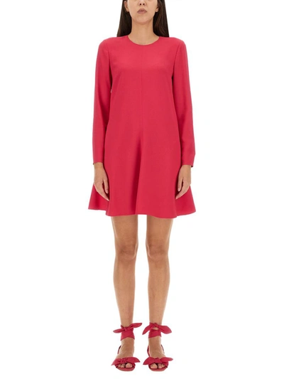 Red Valentino Satin Crepe Long Sleeved Mini Dress In Fuchsia