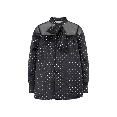 Ralph Lauren Polka-dot Sheer-pannels Top In Black