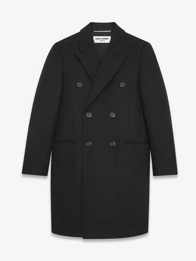 Saint Laurent Double-breasted Wool Coat In Black