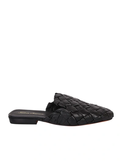 Santoni Flat Woven Sandals In Black