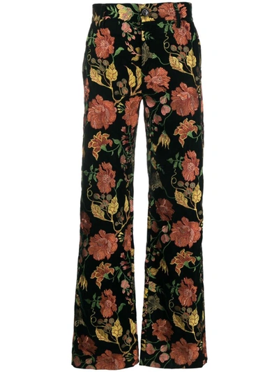 Séfr Richie Floral-embroidered Trousers In Green