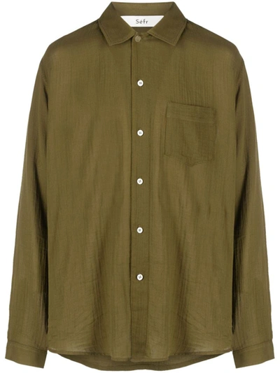 Séfr Leo Long-sleeve Cotton Shirt In Green