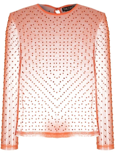 Siedres Crystal-embellisment Sheer Blouse In Orange