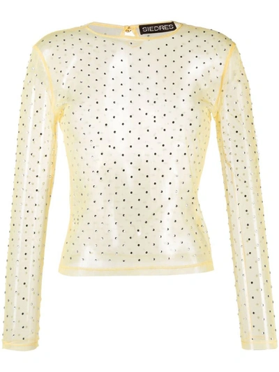 Siedres Desta Crystal-embellished Sheer Top In Yellow