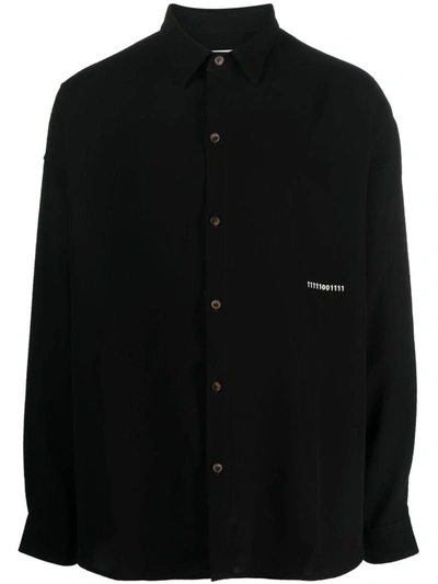 Société Anonyme Numbers-embroidered Cotton Shirt In Black