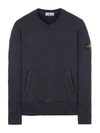 Stone Island Round-neck Sweatshirt With Ribbed Cuffs And Logo Detail In Blue