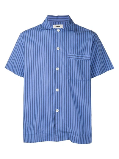 Tekla Pinstripe Short-sleeve Pyjama Shirt In Boro Stripes