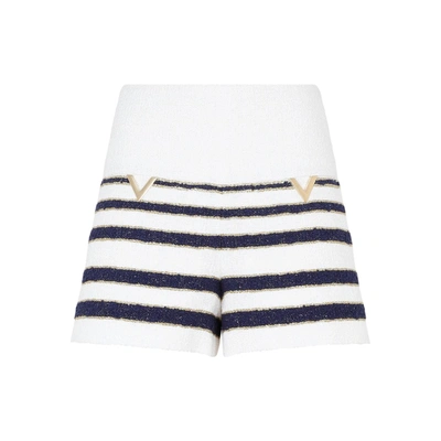 Valentino Mariniere Tweed Striped Shorts In White