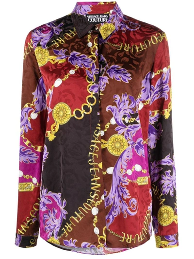 Versace Jeans Couture Chain Couture-print Satin Shirt In G51 948+514