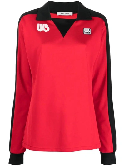 Wales Bonner Logo-plaque Striped Jersey Long-sleeved Top In Red/black