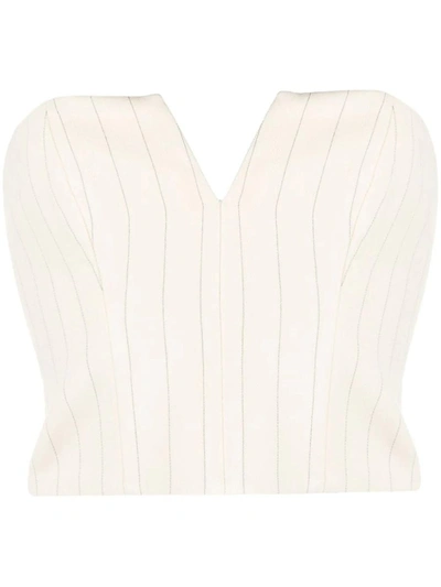 Zimmermann Cropped Pinstriped Corset-style Top In Neutrals