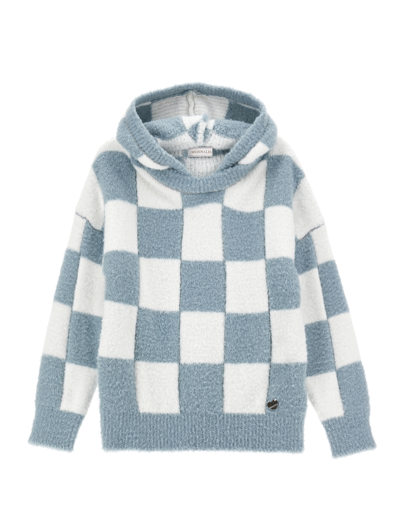 Monnalisa Kids'   Brushed Maxi Pullover With Hood In Cream+bluestone