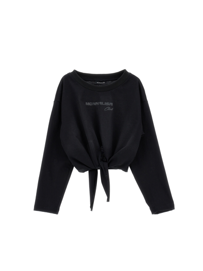 Monnalisa Kids'   Jersey T-shirt With Knot In Black