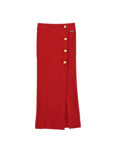 Monnalisa Viscose Midi Skirt With Buttons In Red