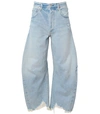 Citizen Of Humanity Horseshoe Distressed High-rise Wide-leg Jeans In Light Wash Denim