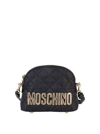 Moschino Quilted Fabric Cross Body Bag In Black