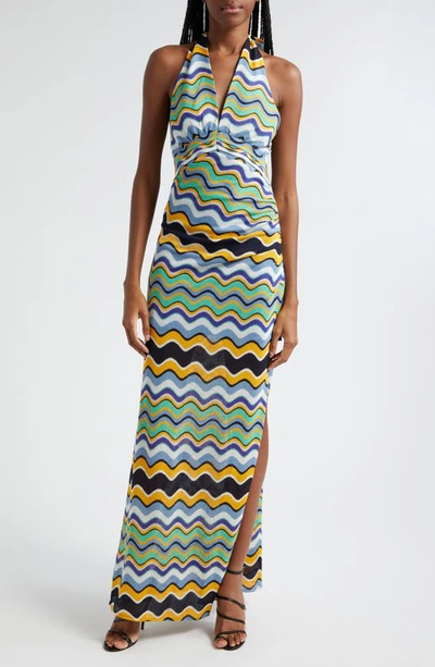 Ramy Brook Alia Halter Maxi Dress In Multicolor Wave Knit