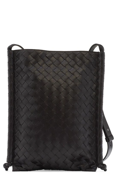 Bottega Veneta Black Leather Flat Loops Crossbody Bag