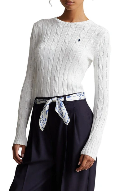 Ralph Lauren Cable-knit Cotton Crewneck Sweater In White