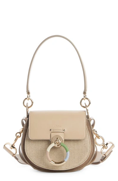 Chloé Tess Linen & Leather Crossbody Bag In Argil_brown