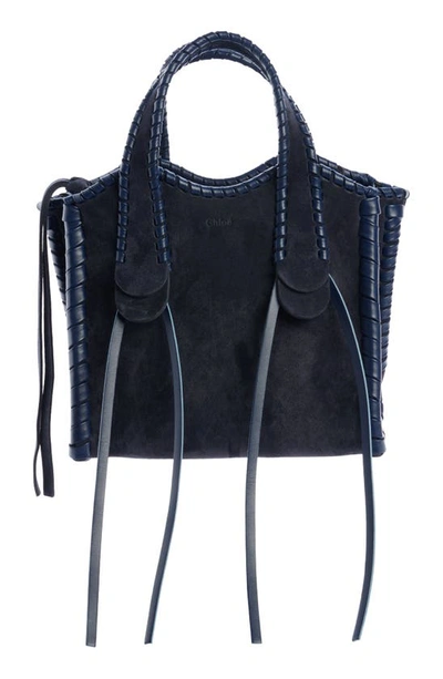 Chloé Monty Small Suede Tote Bag In 48c Midnight Blue