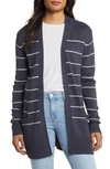 Caslon Stripe Open Front Cardigan In Navy- Ivory Silvia Stripe