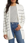 Caslon Stripe Open Front Cardigan In Ivory- Navy Silvia Stripe