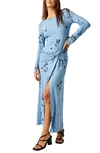 Free People Women's Love And Be Loved Floral Jersey Maxi Dress In Blue Navy Combo