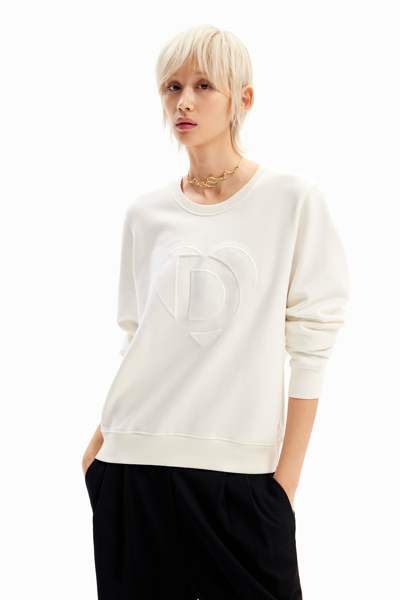 Desigual Embossed Imagotype Sweatshirt In White
