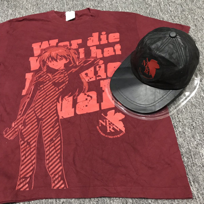 Pre-owned Anima X Vintage Neon Genesis Evangelion Nerv 2pcs Anime Tee And Cap In Red