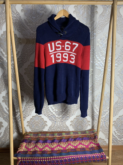 Pre-owned Polo Ralph Lauren X Ralph Lauren Vintage Polo Ralph Laurent Usa Flag Sweater Knit 90's Y2k In Blue