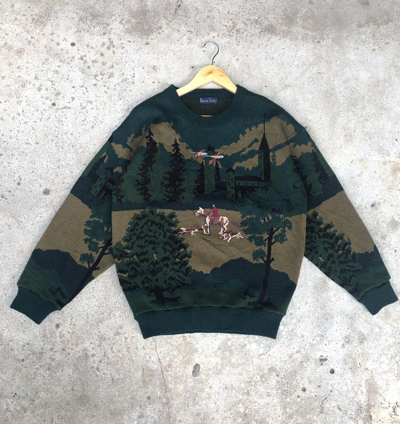 Pre-owned Coloured Cable Knit Sweater X Print All Over Me Rapido Spirit Intarsia Palace Motive Graphic Wool Sweater In Green