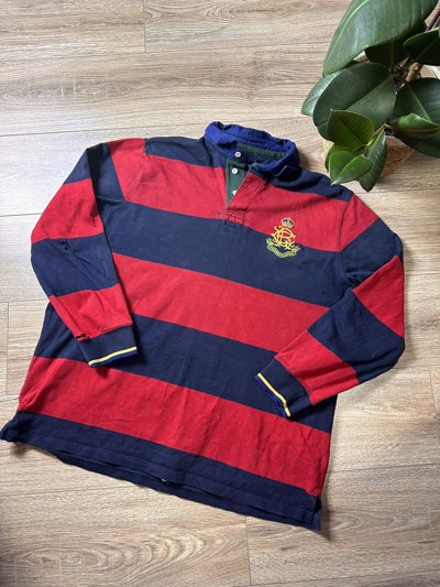 Pre-owned Polo Ralph Lauren X Ralph Lauren Vintage Distressed 90's Ralph Laurent Long Sleeve Rugby Shirt In Blue/red