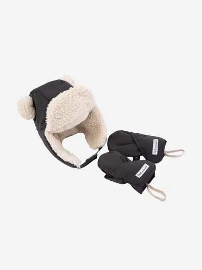 7am Enfant Kids'  Baby Boys The Cub Set-benji Mittens & Hat (ears) In Grey