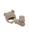 7am Enfant Unisex Le Cub Teddy Mitten & Hat Set - Baby In Oatmeal