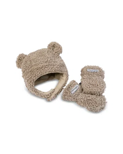 7am Enfant Unisex Teddy Hat & Mittens Set - Baby In Oatmeal